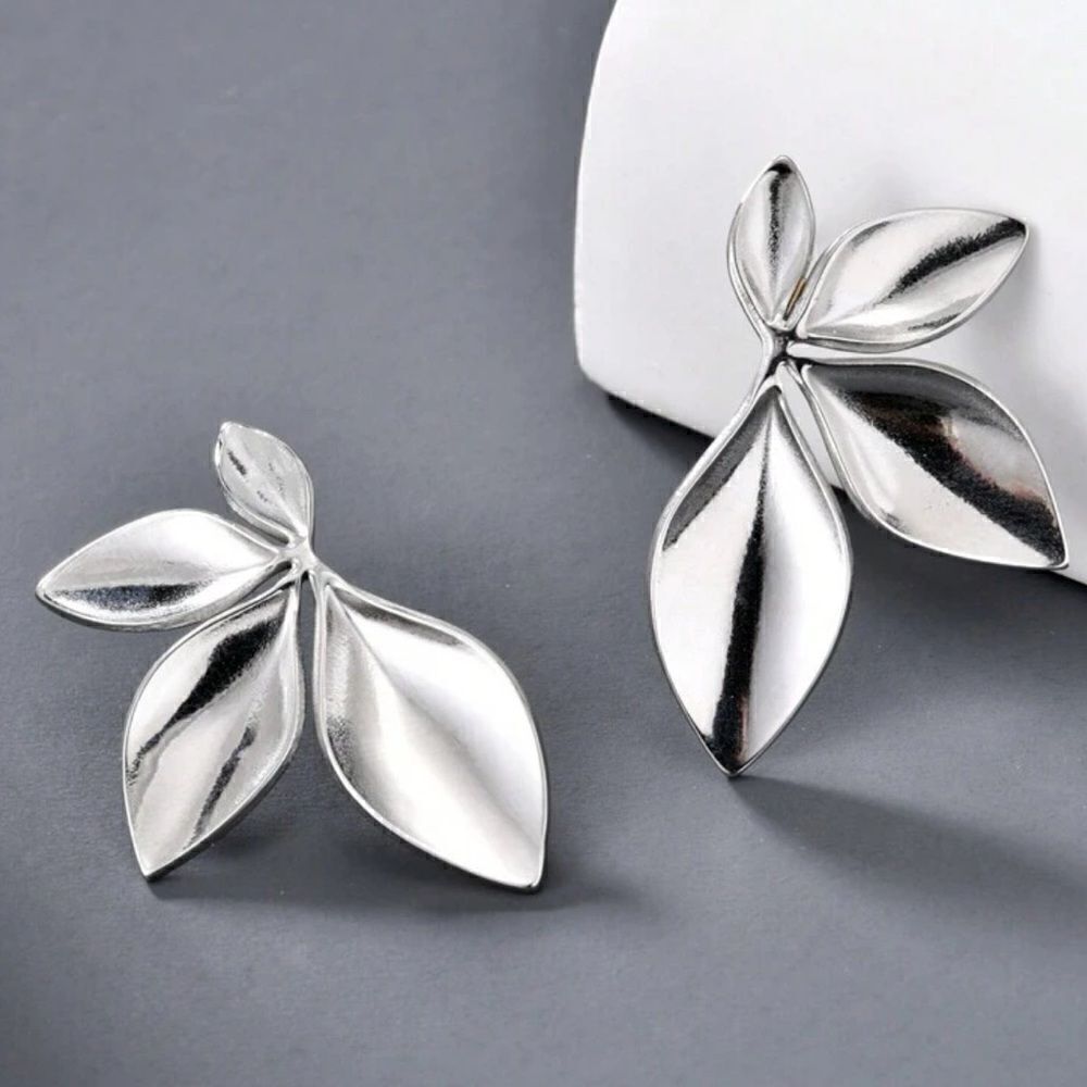 Anthropologie Silver Leaf Statement Earrings
